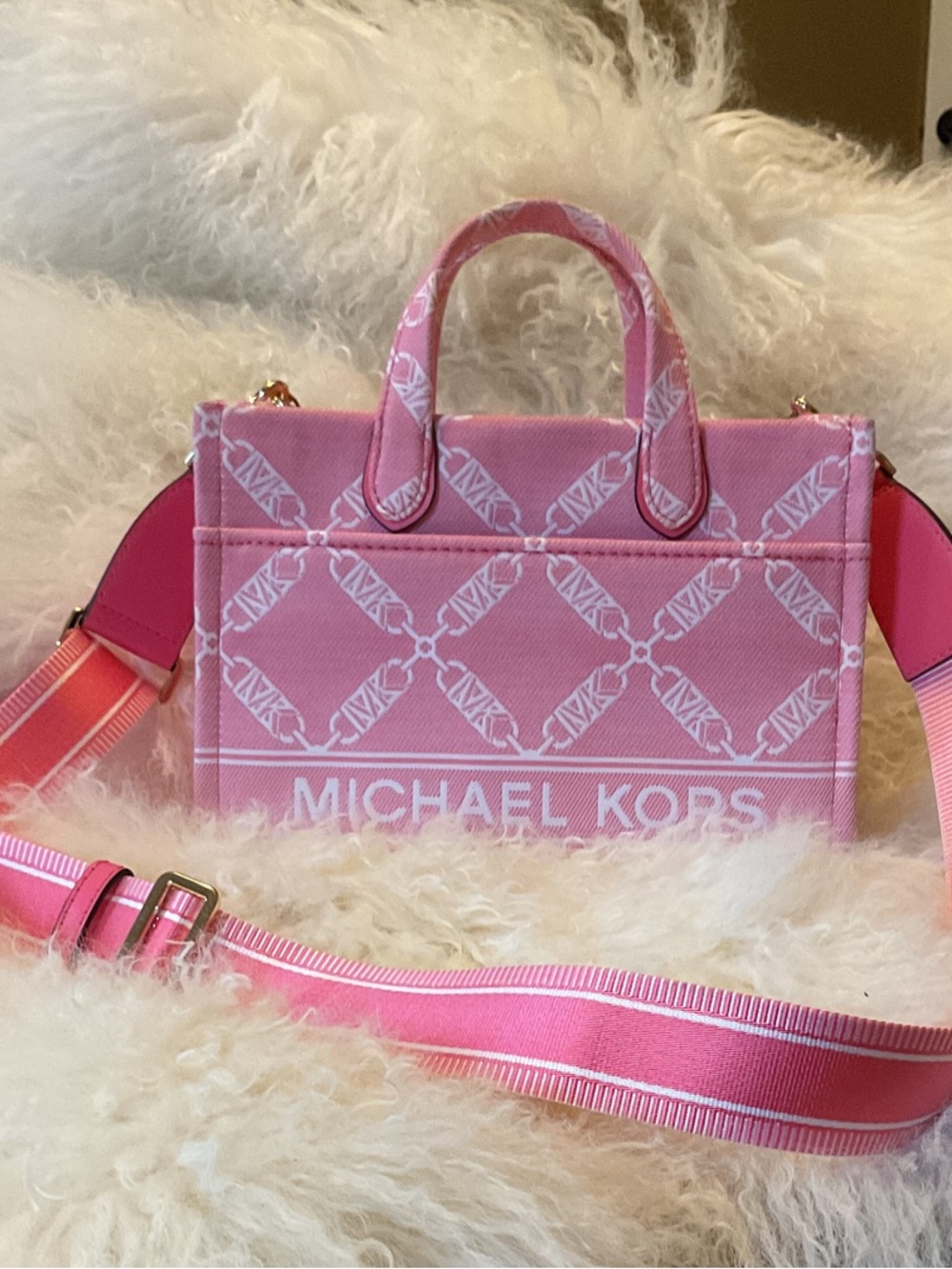 Michael Kors Pink Logo Canvas Mini Tote with Pink Strap